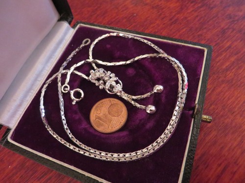 Elegantes 835 Silber Collier Kette Jugendstil Art Deco Vintage Zirkonia Pampel
