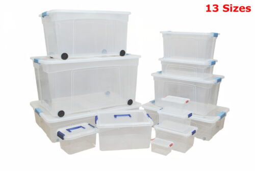Strong Container Box Wheels Large & Small Plastic Storage Boxes with Clip Lids 