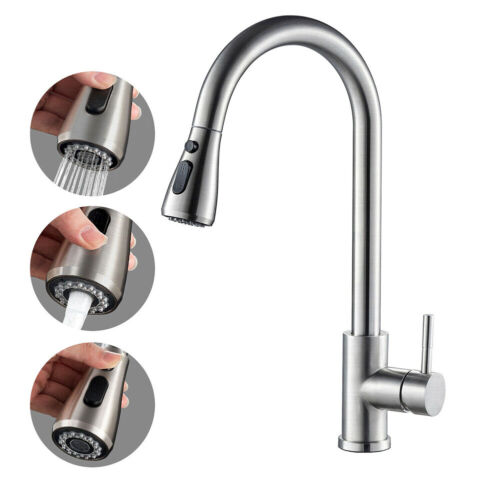 Single Handle High Arc Brushed Nickel Kitchen Sink Faucet with Pull Down Sprayer
