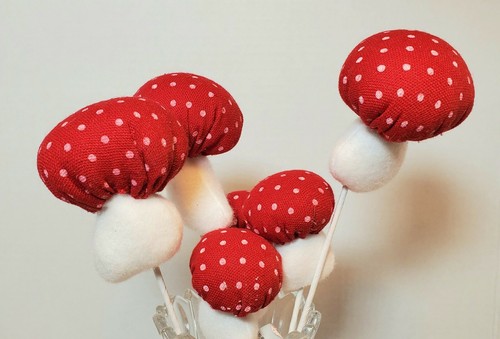 Mushroom Picks Red White Polka Dot Fabric Pixie Fairy 3 Packs 6 Total NWT NEW!
