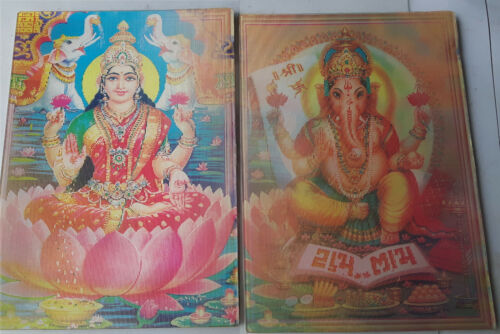 1x 3D Bild plastisch Hindu Ganesh  Laksmi   17x12 cm  Wackelbild Postkarte 