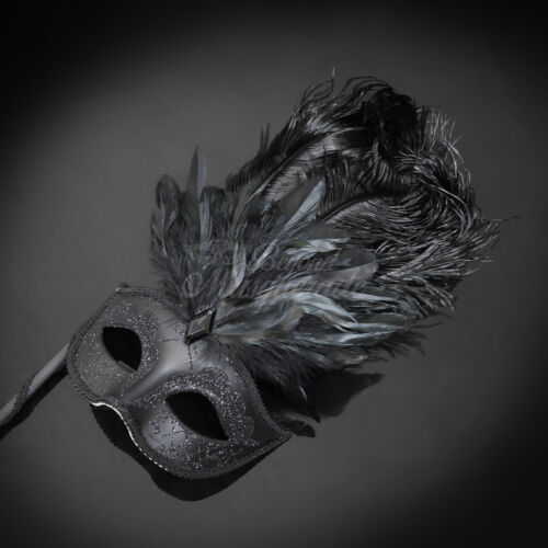 Handheld Stick Venetian Masquerade Mask for Women M6150 Black