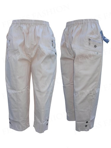Da Donna Elasticizzato Capri due tasche tagliato 3//4 Donna Pantaloni Pantaloni Taglie Forti