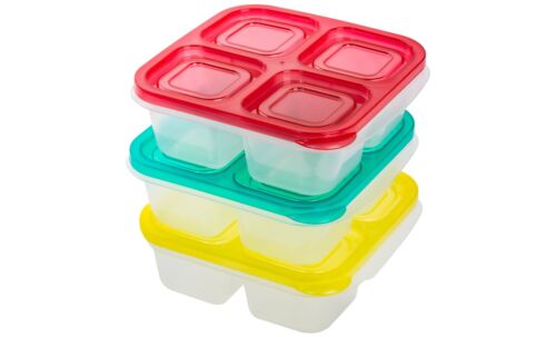 3 Pack Food Storage 4 Compartment Plastic Reusable Meal Prep Snack Containers 