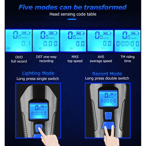 USB Rechargeable LED Bike Light Set Headlight /& Taillight with Stopwatch Useful
