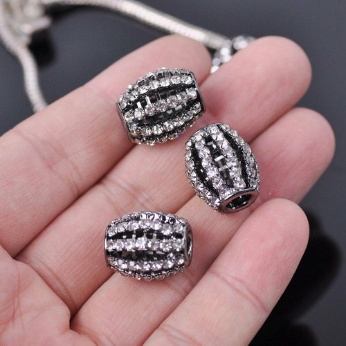 5pcs 16x18mm Crystal Rhinestone Pave Loose Metal Big Hole Beads Jewelry Findings