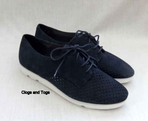 NEW CLARKS EVIE BOW WOMENS NAVY BLUE SUEDE SHOES 