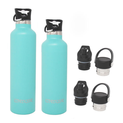 Straws 2 Pack 25 oz & 34 oz Stainless Steel Vaccum Insulated Water Bottle 3 Lid 