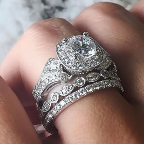 3pcs women/'s Artificial zircon ring wedding temperament charm Jewelry size 6-10