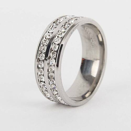Unisex Titanium Steel Ring Dot Peripheral Full Diamond Double Row Ring Jewelry