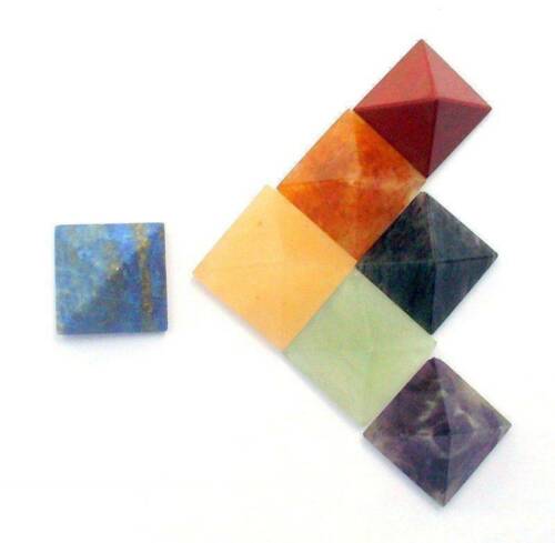 Set of 7 Chakra Pyramid Stone Set Crystal Healing Wicca Natural Spirituality