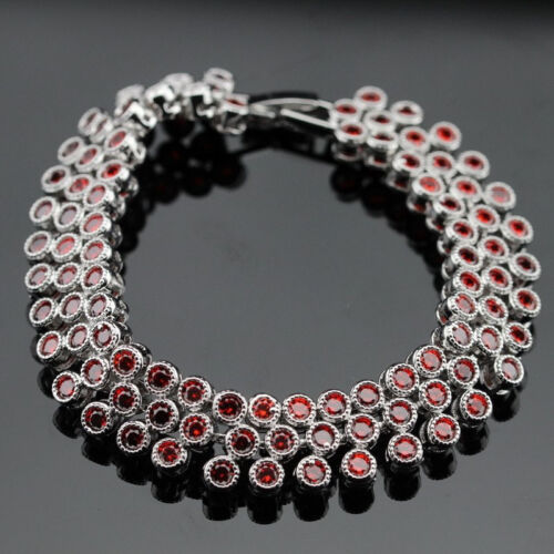 environ 17.78 cm Red Garnet Lien Chaîne Bracelet Argent Sterling 925 Premium 7 in