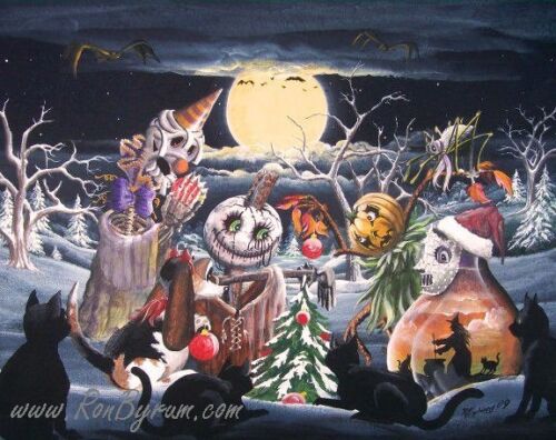 Folk Art Christmas Print Holiday Tree Trimmings Whimsical Byrum