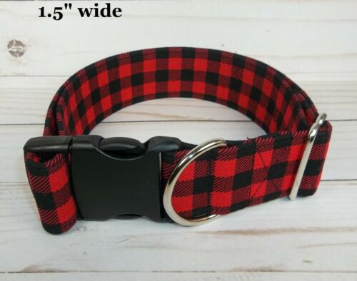 Red Black Buffalo Check Terri/'s Dog Collar custom made adjustable charming fabri
