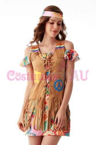 Ladies 1960s Retro Groovy Costume Hippie Hippy Lady 60s 70s Disco Fancy Dress