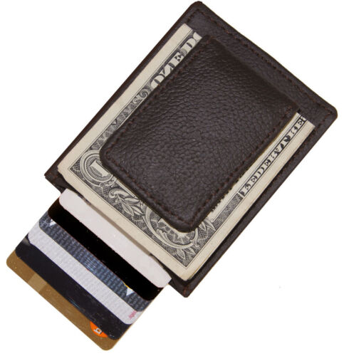Black Leather Magnetic Bifold Money Clip ID Card Bill Fold Wallet RFID Blocking