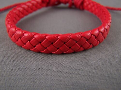 Red braided woven faux leather cord surfer sailor bracelet adjustable unisex