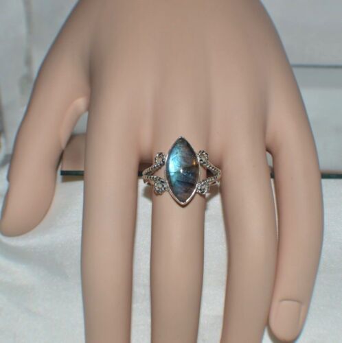 4.50 CT NATURAL Genuine Blue Fire Labradorite .925 Sterling Silver Ring