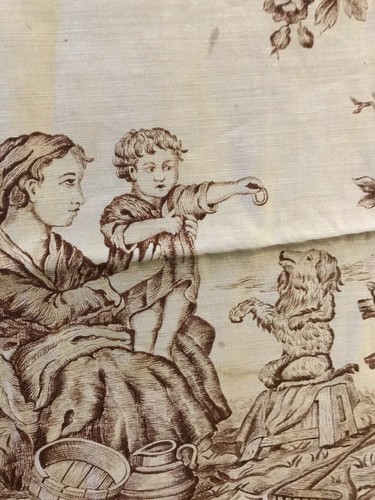 Antique C1930 Tan French Toile de Jouy Panel Collectors 26”//34” ideal projects