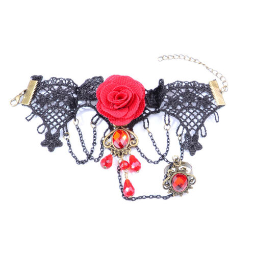 Bracelet Ring Woman Vintage style Gothic Lolita Black Lace Beaded Jewelry Set SK
