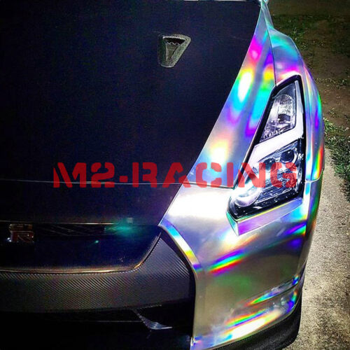 *60/"x180/" Holographic Silver Rainbow Chrome Car Vinyl Wrap Bubble Free Sticker