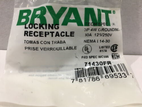 71430FR Bryant Hubbell 30A L1430R Locking Receptacle 3P 4W 125/250VAC NEW!!!!!!!