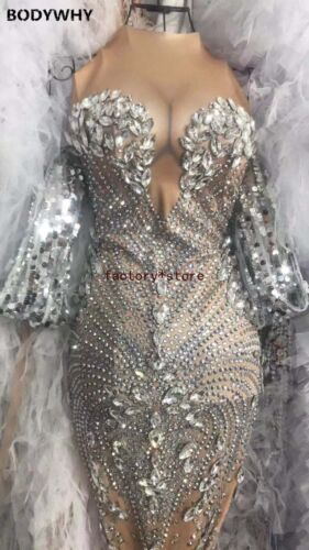 Details about   Flashing Silver Sequins Rhinestones White Fringes Dress Women's 