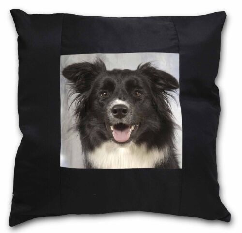 AD-BC30-CSB Border Collie Dog Black Border Satin Feel Cushion Cover With Pillow 