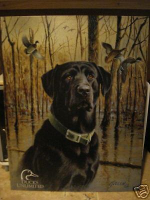 Tin Sign-Ducks Unlimited-Black Lab with Duck in Back