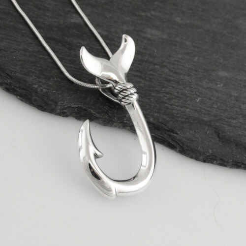 925 Sterling Silver-Pendant Fishing SN Whale Tail Hawaiian Fish Hook Necklace