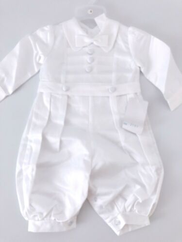 Boy Baby Girl Satin white Long sleeves christening shower Bowtie outfits suits
