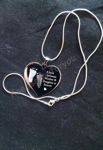 Footprint High Quality Heart Necklace Chain. Personalised Engraved Handprint 