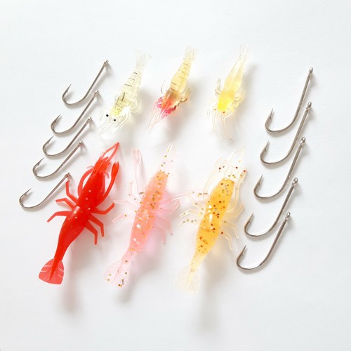 Garnelen SET 30St.//Haken Imitat Soft Angel Gummi Meeres Kunst Köder Bait Shrimps