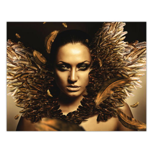 Gold Feather Women Makeup Canvas Print Poster Picture Wall Home Decor Painting 