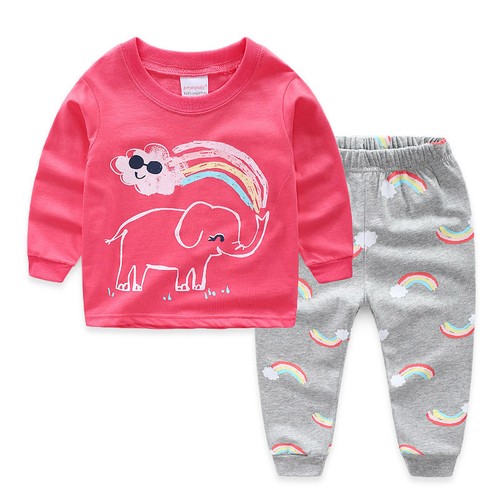 New Kids Pink Elephant Pajamas Sets Sleepwear Long T Shirt Nightgown Clothes