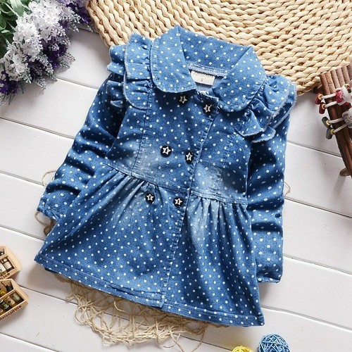 Denim jackets for girls polka dots jeans jackets female baby cotton lapel coat