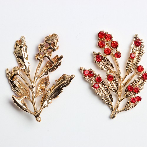 10pcs Crystal Red Rhinestone Leaf Buttons Flatback Embellishments DIY Crafts