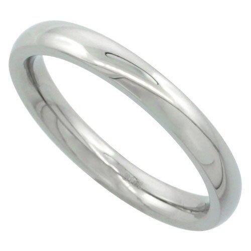 Glaze Polish Plain Stainless Steel 3mm Domed Comfort Fit Wedding Band Thumb Ring 