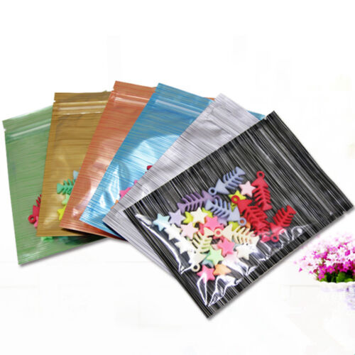 100x Flat Clear Plastic Colorful Wire Drawing Mylar Aluminum Foil Zip Lock Bags