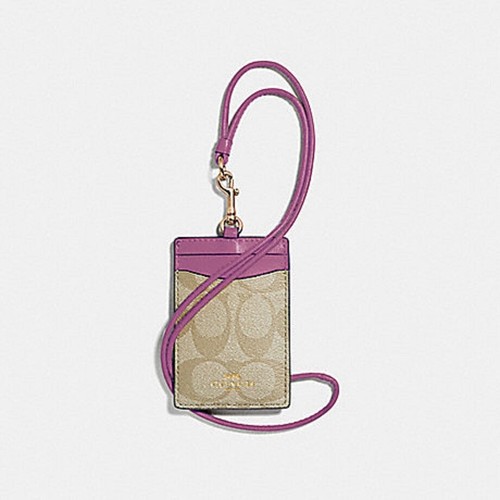 NEW COACH F63274 SIGNATURE LIGHT KHAKI PRIMROSE Lanyard ID BADGE Holder NWT $68