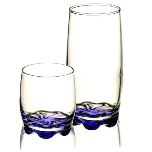 Set Of 3 6 Tall Coloured Flower Base Glass Drinking Tumbler Whiskey Cups Glasses