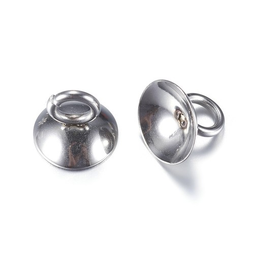 100pcs 304 Stainless Steel Globe Glass Pendant Bails Cap Smooth Pearl Cup 7x8mm
