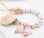 Babyfuß ♥ Baby rosa Holz Schnullerkette mit Namen ♥ Mädchen ♥ kleine Schwester