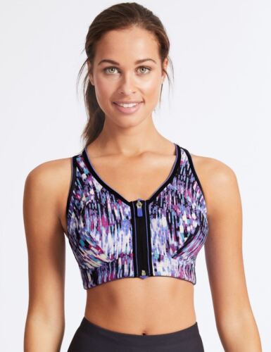 M/&S Extra High Impact Non Wired Zip SPORTS BRA Various Sizes BLUE BNWT
