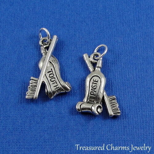 Silver TOOTHBRUSH AND TOOTHPASTE Dentist Dental Hygienist CHARM PENDANT 