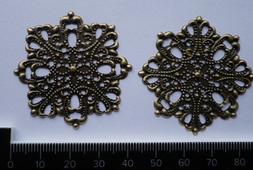 4 x Antique filigree centre 45mm dia Jewelery wooden box embellishment aged C039