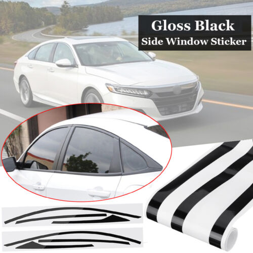 2× Glossy Black For Honda Accord Coupe Window Sticker Decal Chrome Trim Exterior