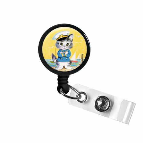 Cat ID Badge Reel Funny Nautical Cat Badge Holder Nurse Badge Clip Retractable 