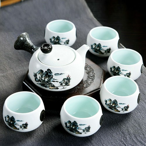 Details about / Teapot 6 cups Set snowflake overglaze chinese ceramics Kung fu tea pot teacup