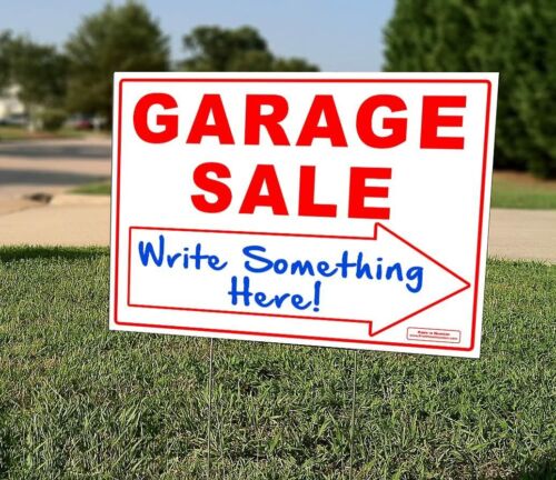 Large Garage Sale Signs 3-Pack Kit 24"x18" Double Sided FREE Stakes 